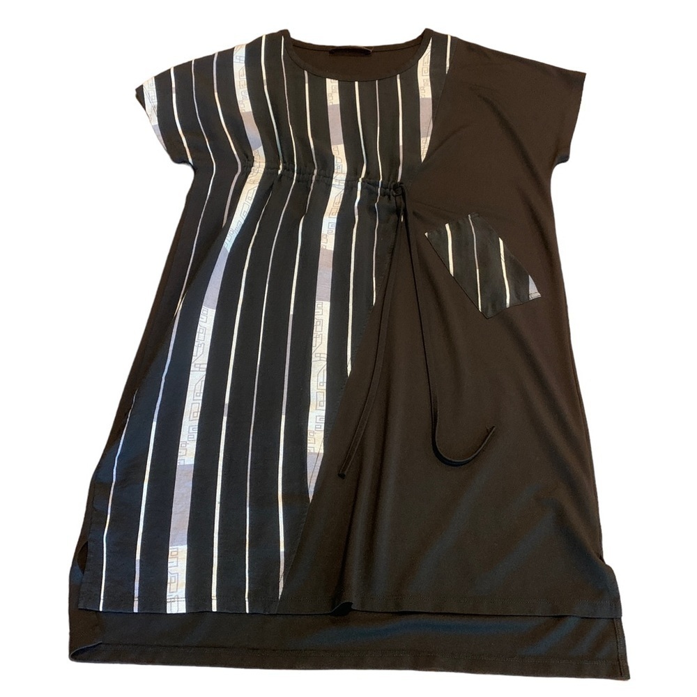 Gabby Isabella Black Grey Graphic Stripe Boho Tunic Dress Size Medium